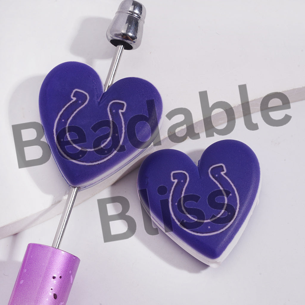 Silicone Focal Beads with American Football Indy Pattern, Flat Heart Shape