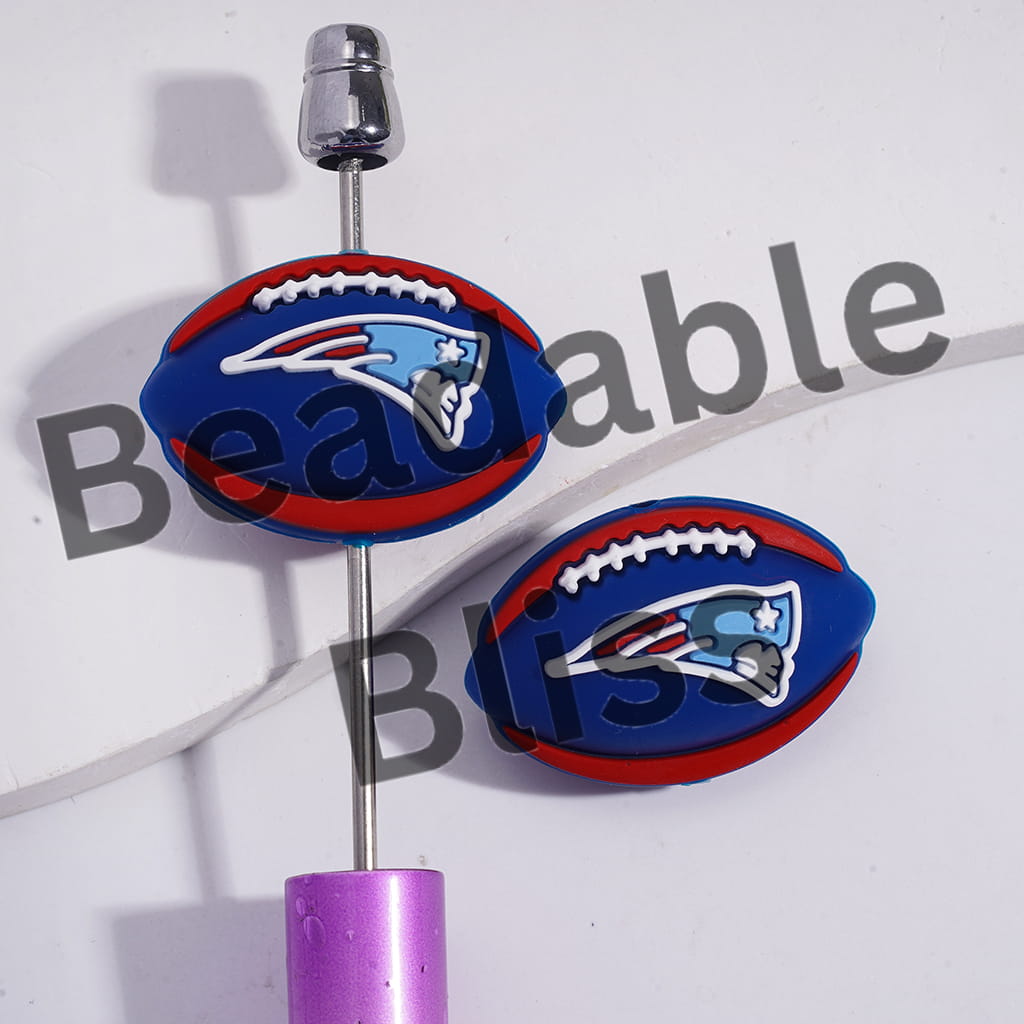 Silicone Focal Beads 3D Sports American Football NE Patriotic Prints