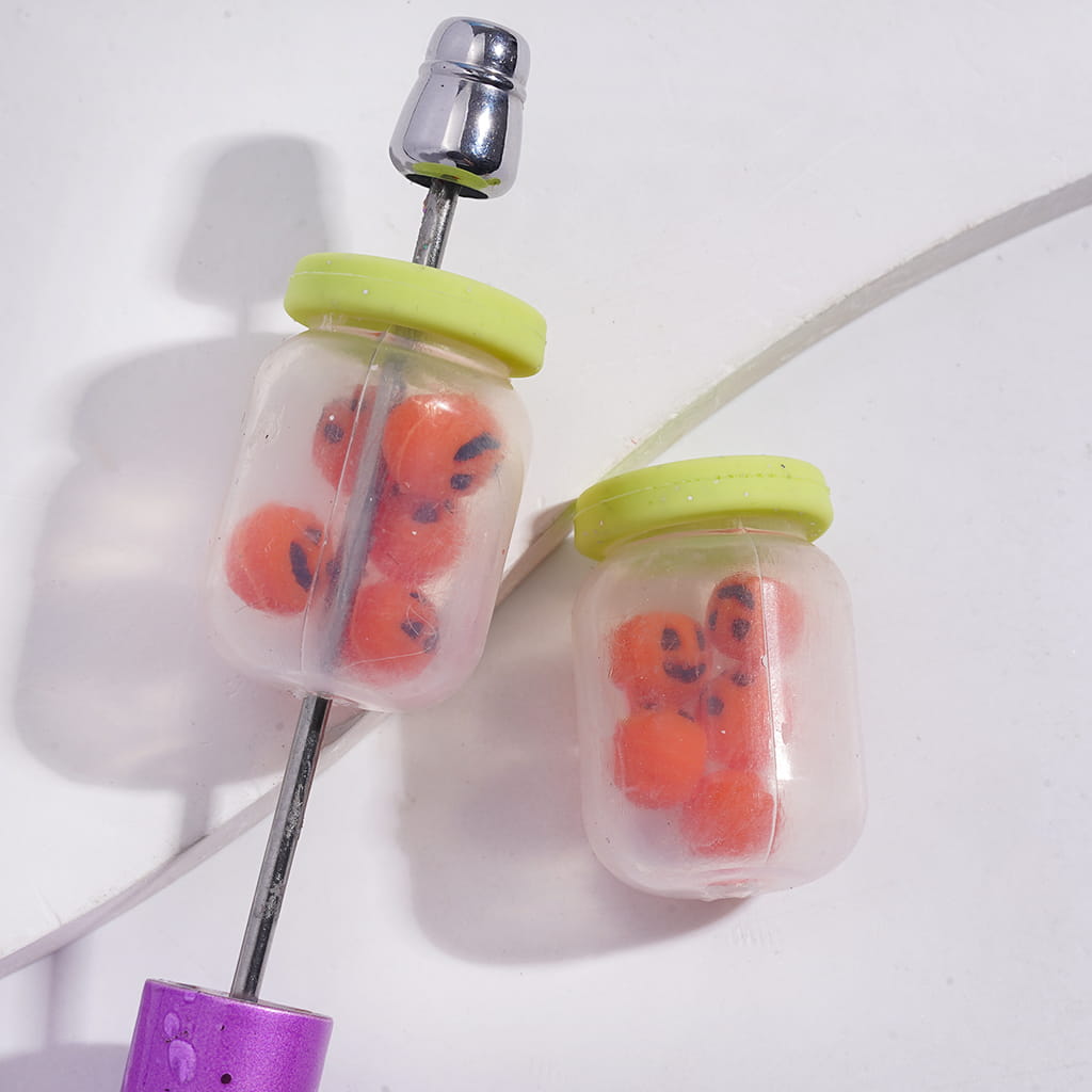 Soft Silicone Shaker Beads with Mini Pumpkins Embedded Inside Bottle Halloween Style