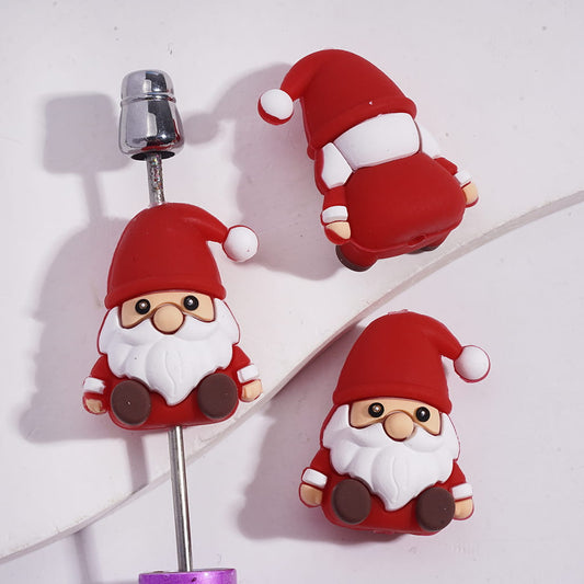 Silicone Focal Beads 3D Santa Claus Christmas in Sitting Posture