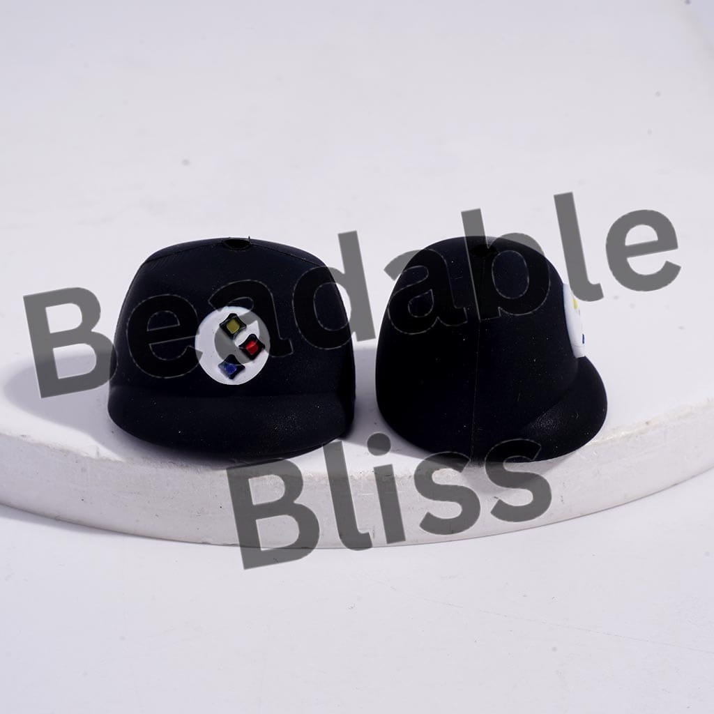 Silicone Focal Beads 3D Black Baseball Cap with American Football Pittsburgh Prints