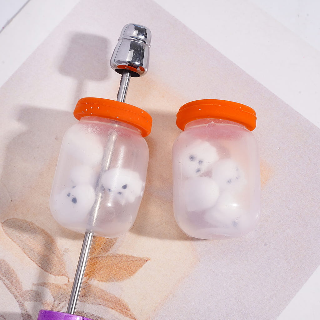 Soft Silicone Shaker Beads with Mini White Ghost Inside Bottle Halloween Theme