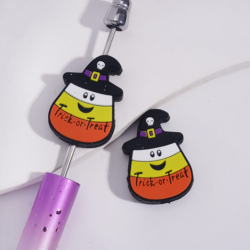 Silicone Focal Beads Halloween Candy with Text "Trick-or-Treat" and Wearing Witch Hat