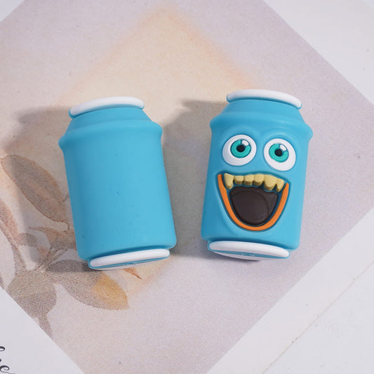 Silicone Focal Beads 3D Teal Soda Drink Cans with Funny Expression