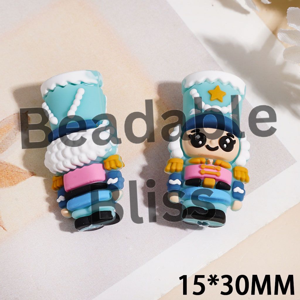 Silicone Focal Beads 3D Wooden Nutcracker Solider Toys, 15*30MM
