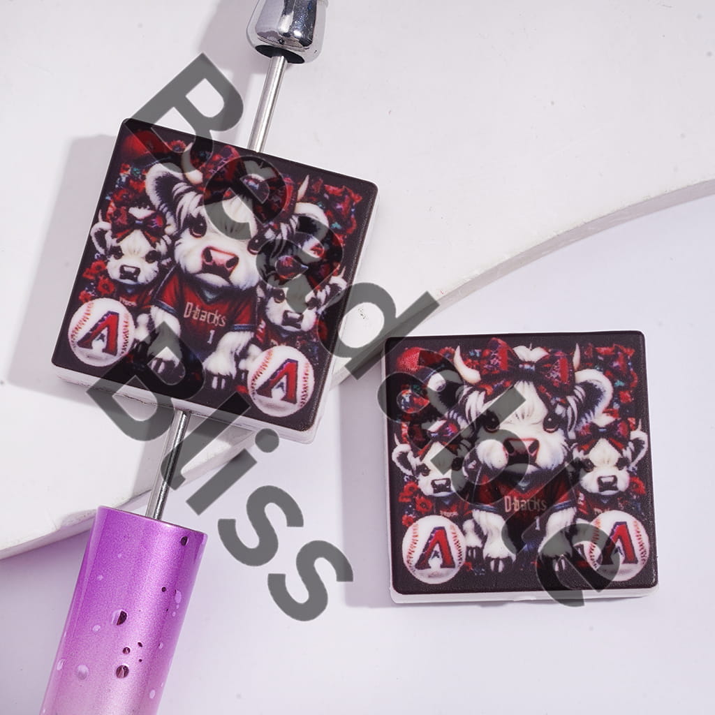 Silicone Focal Beads with American Arizona Rattlesnake Baseball and Highland Cattle, Flat Square Shapes