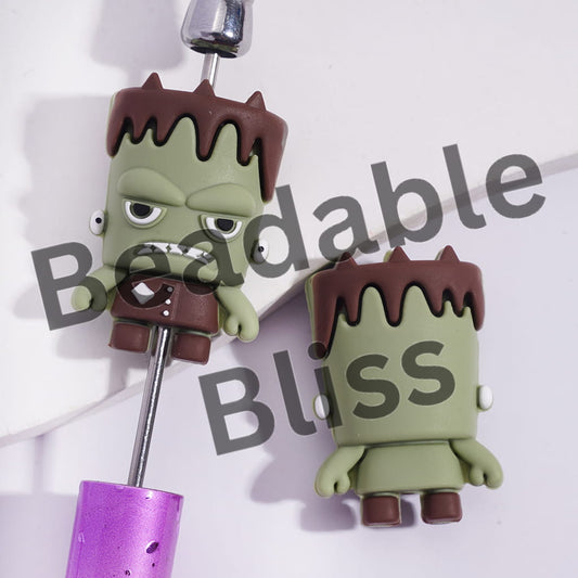 Silicone Focal Beads 3D Freak Scientist with Green Skin and Angry Expression on Face