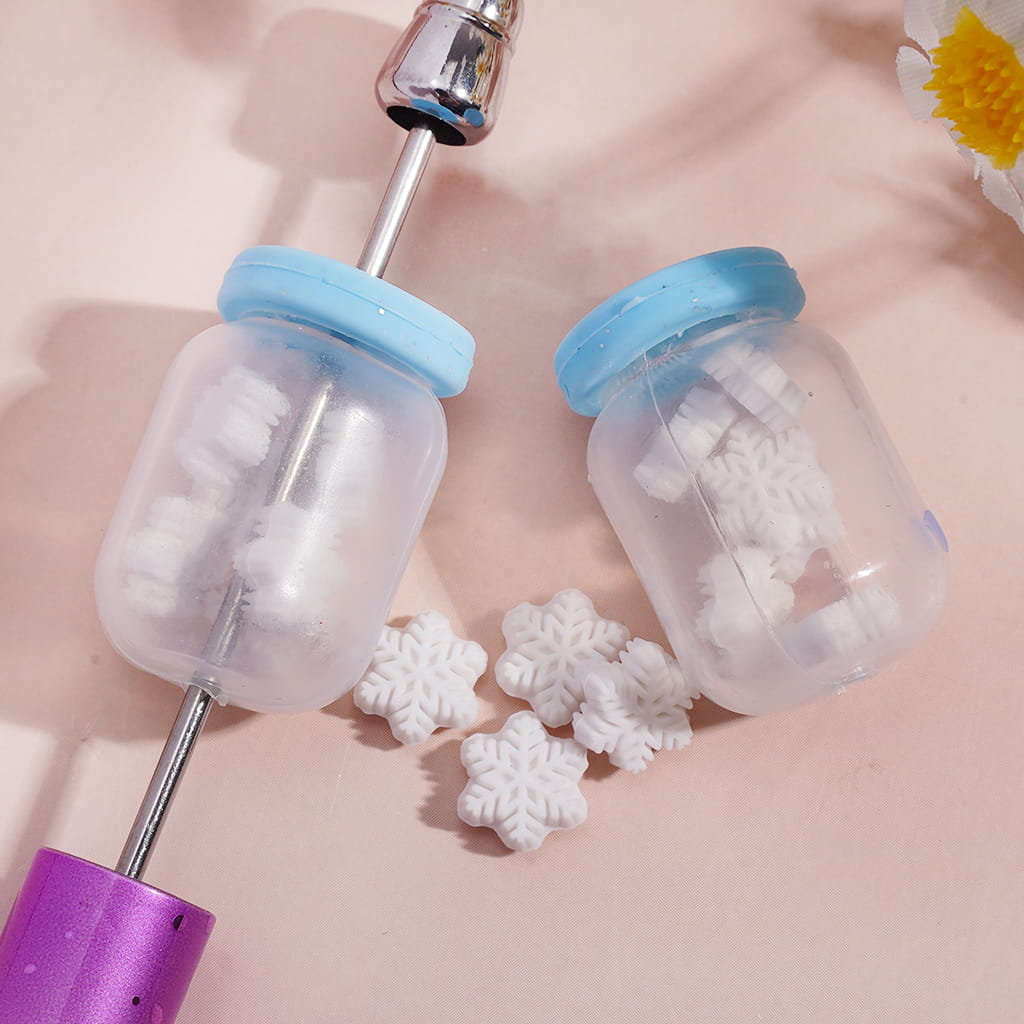Soft Silicone Shaker Beads with Mini White Snowflake Inside Bottle