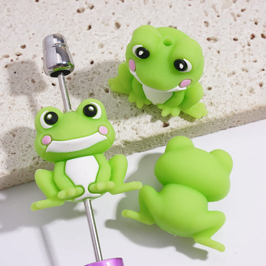 Silicone Focal Beads 3D Green Frog in Sitting Posture