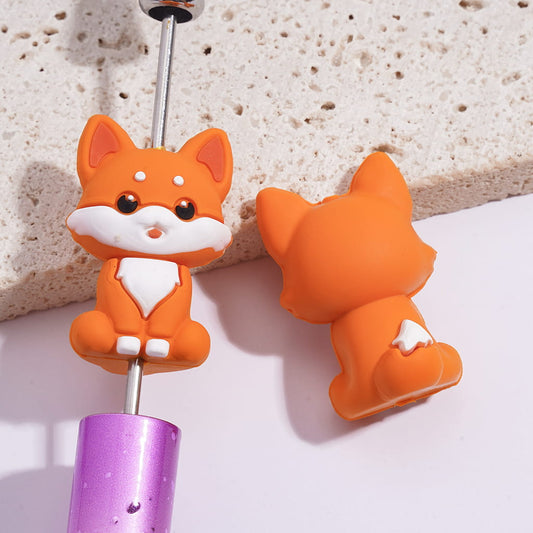 Silicone Focal Beads 3D Light Orange Fox in Sitting Posture