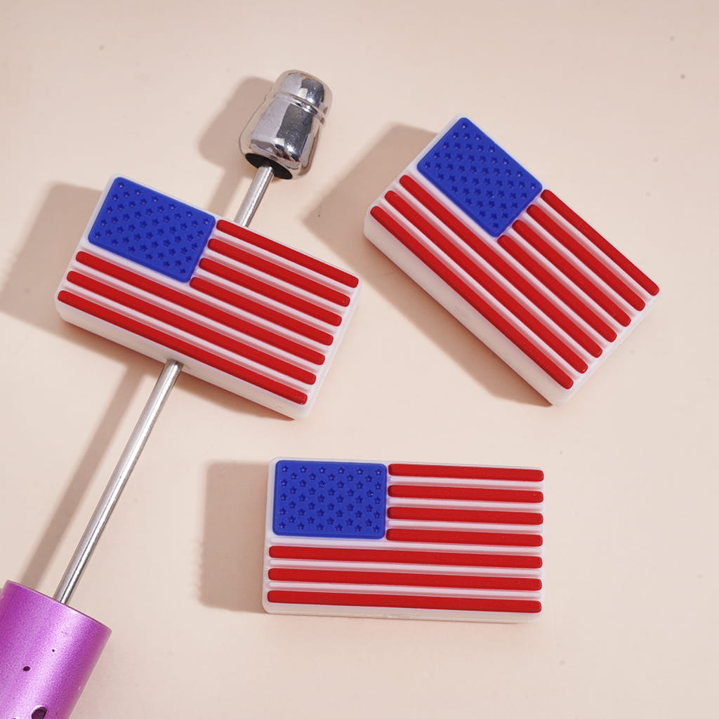 Silicone Focal Beads American Flag, Flat Rectangle Shape