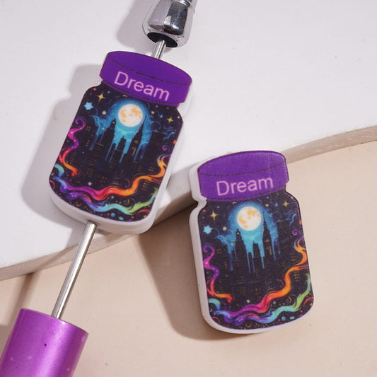Silicone Focal Beads Dream Jar in City Nightscape Under the Moonlight