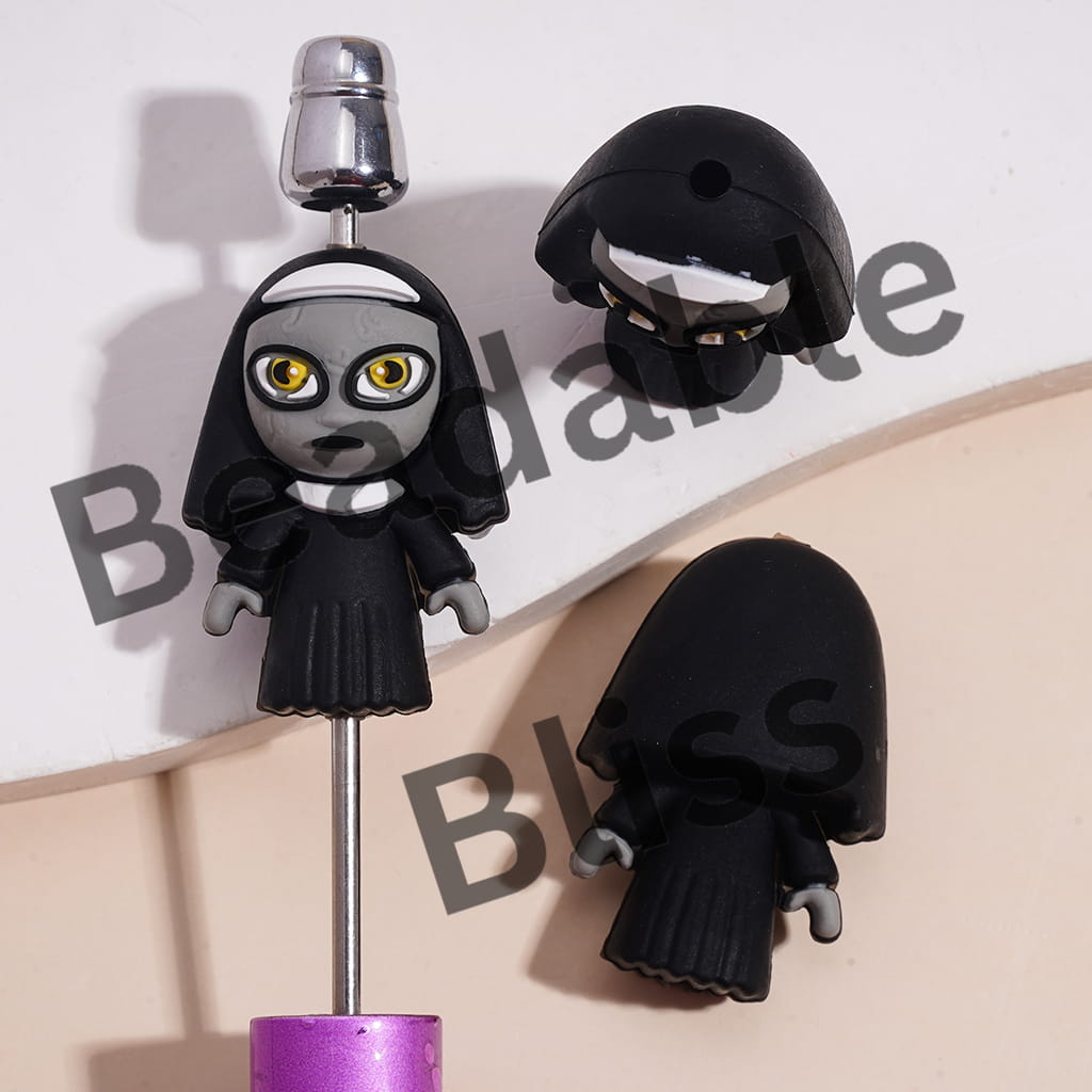 Silicone Focal Beads 3D Ghost Nun with Black Clothes