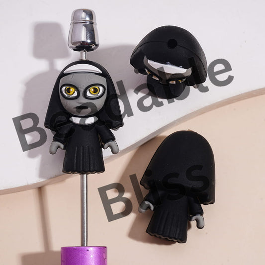 Silicone Focal Beads 3D Ghost Nun with Black Clothes