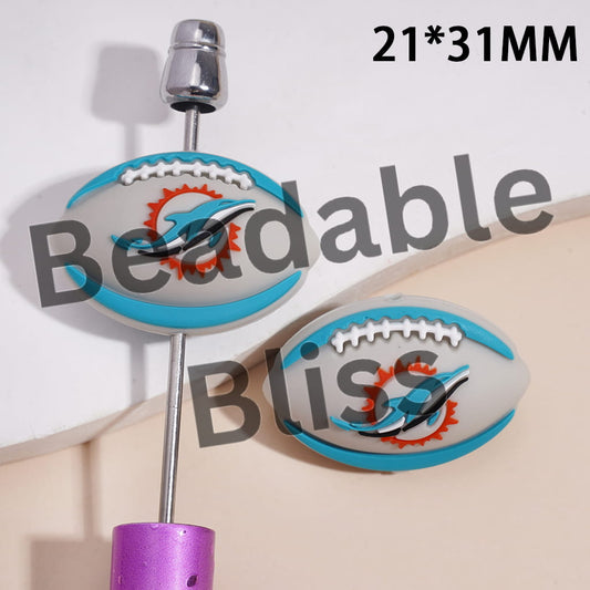 Silicone Focal Beads 3D Sports American Football Team Miami