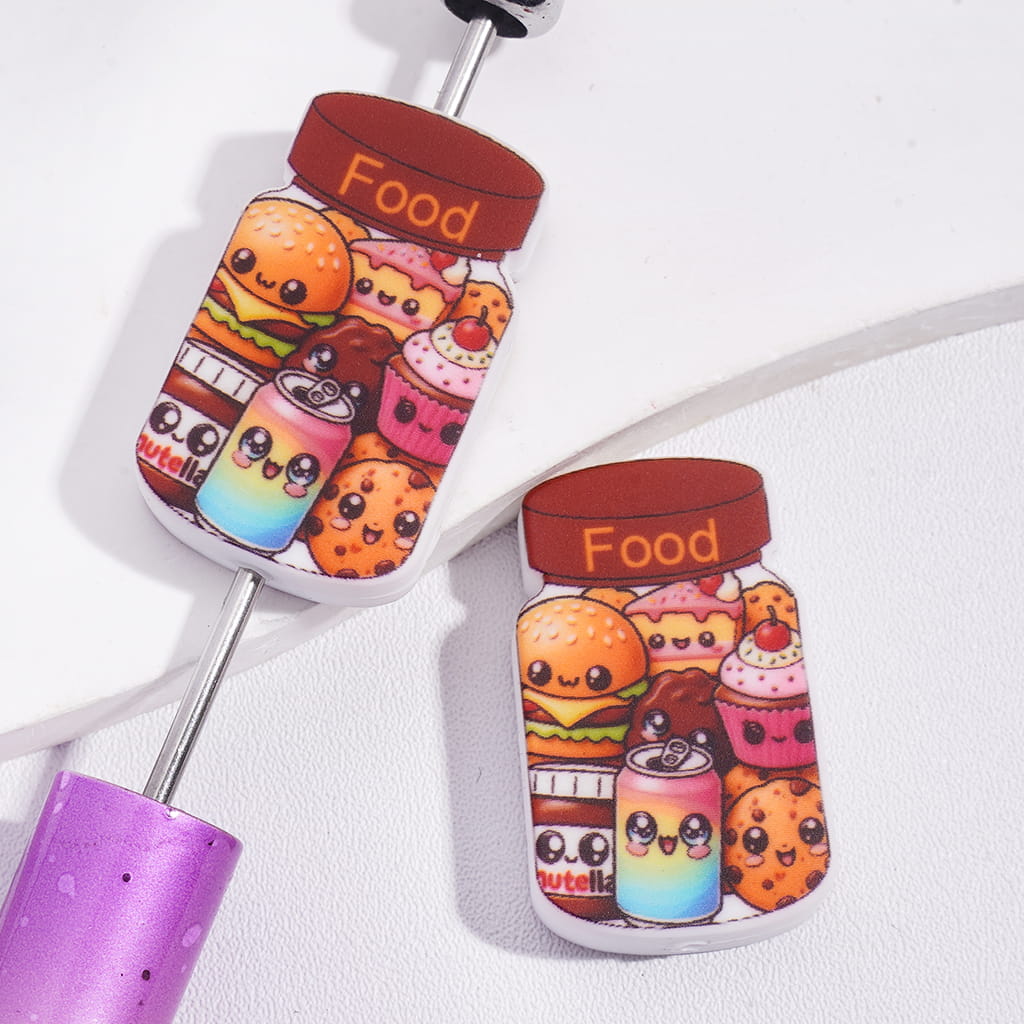 Silicone Focal Beads Food Jar Bottle with Soda Drink Hamburger Dessert Biscuits Inside