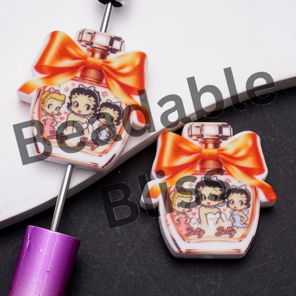 Silicone Focal Beads with Old Girl Character, Flat Perfume Bottle Shape