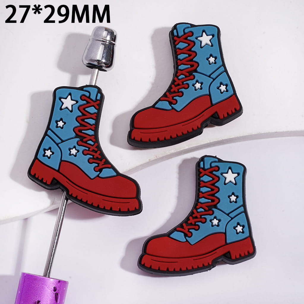 Silicone Focal Beads Patriotic American Army Boots