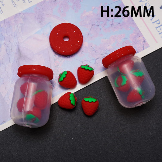 Soft Silicone Shaker Beads with Mini Fruit Strawberry Inside Bottle