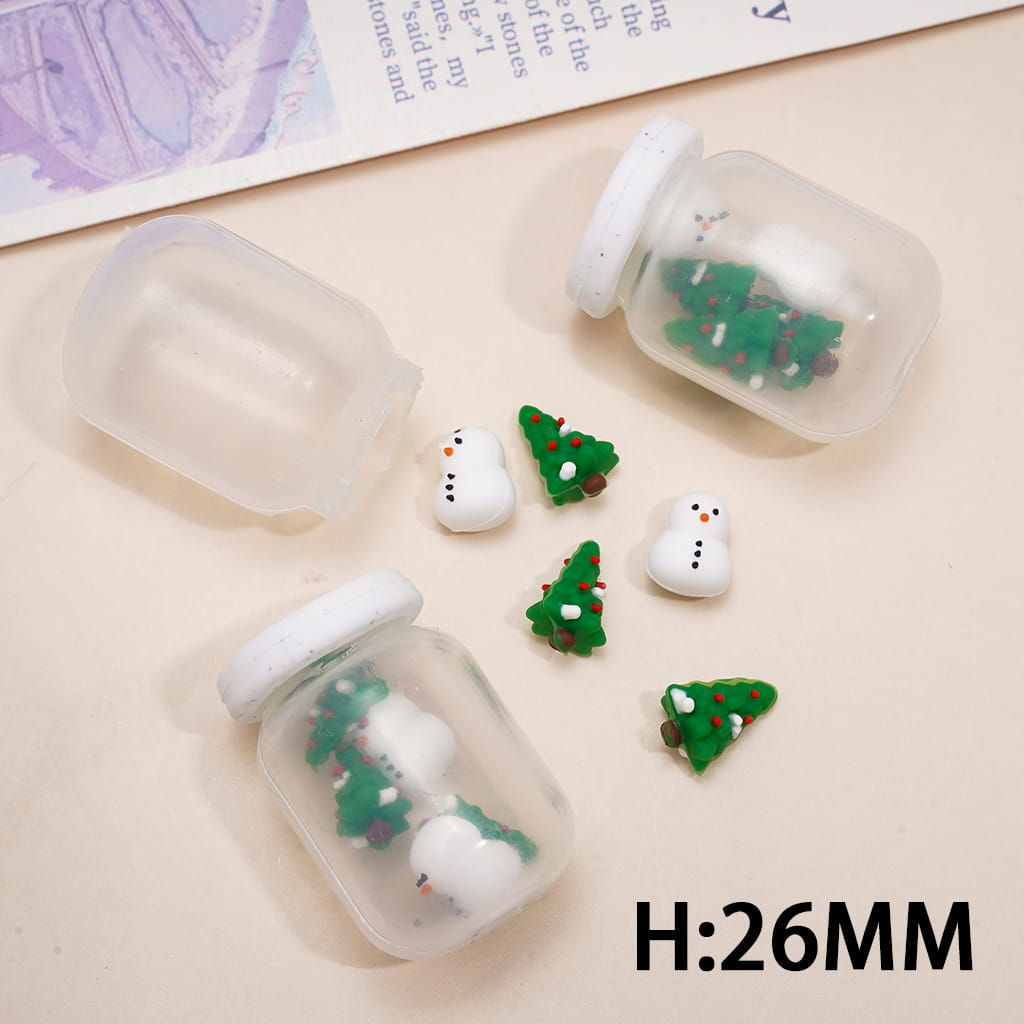 Soft Silicone Shaker Beads with Mini Christmas Tree and Snowman Inside Bottle