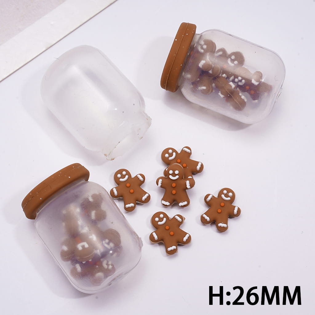 Soft Silicone Shaker Beads with Mini Christmas Gingerbread Inside Bottle, Small Size