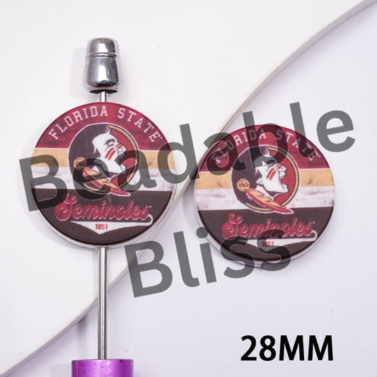 Silicone Focal Beads with American College Football Team Florida State Pattern, Flat Round Shape
