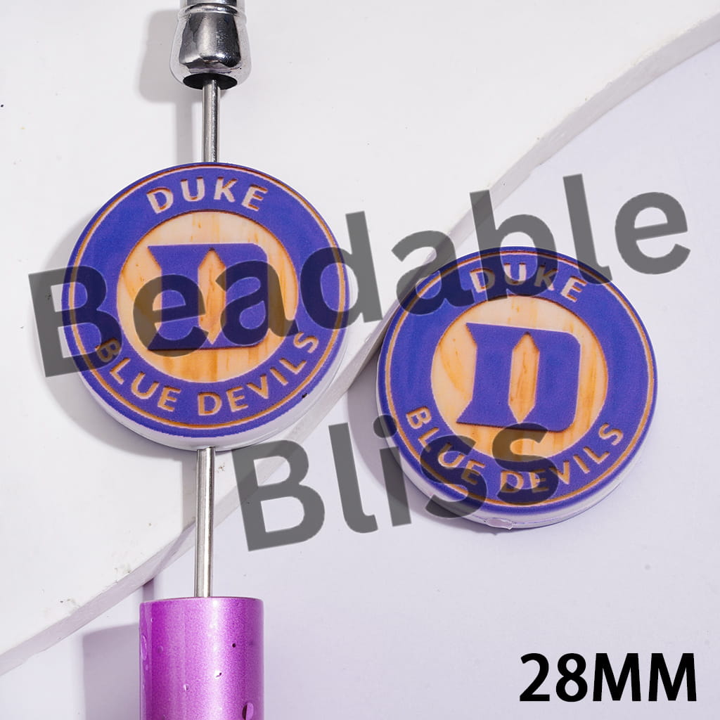 Silicone Focal Beads with USA DU Basketball Team ”D“, Flat Round Shape