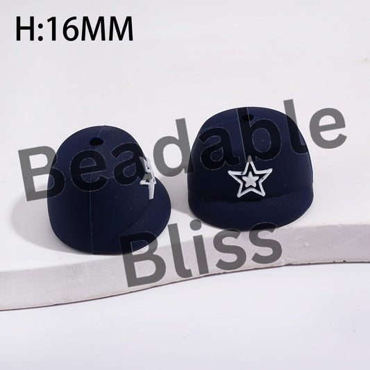 Silicone Focal Beads 3D Midnight Blue Baseball Cap with American Football Team Star Dallas Print