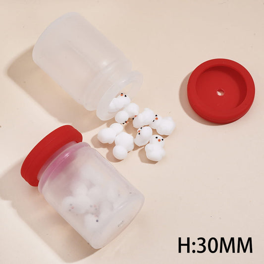 Soft Silicone Shaker Beads with Red Lid, Mini Snowman Inside Bottle, Clear, Large Size, Christmas Style
