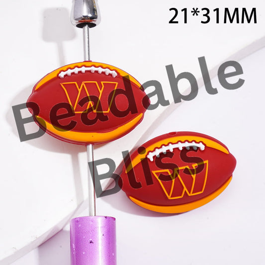 Silicone Focal Beads 3D Sports American Football Team Washington