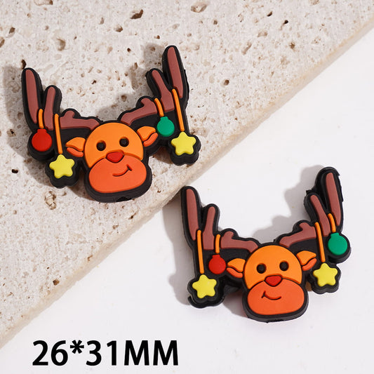 Silicone Focal Beads w Christmas Reindeer Antlers, Hanging Star & Ornament Charms, 26*31MM