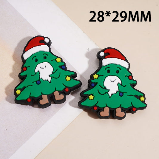 Silicone Focal Beads w Cartoon Anthropomorphic Christmas Tree, Santa Hat & Beard Design