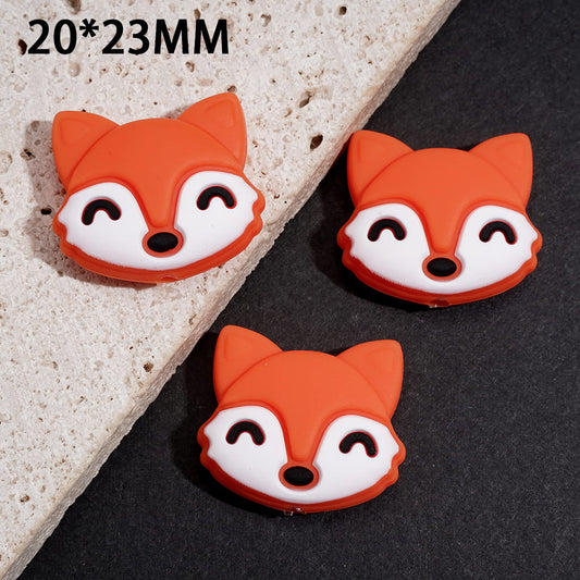 Silicone Focal Beads with Smiling Orange Fox Face, 20*23MM