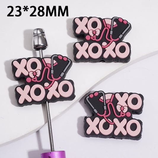 Silicone Focal Beads with XOXO Text & Healthcare Nurse Stethoscope, 23*28MM