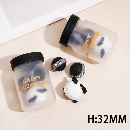Shaker Silicone Focal Beads with Happy Halloween Ghost & Bat in Bottle, Height 32MM
