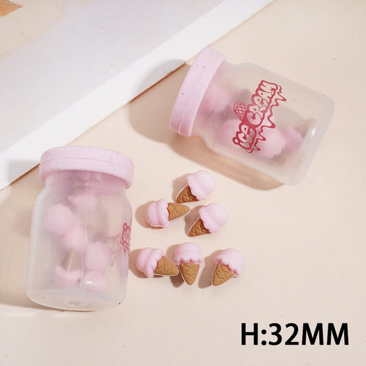 Silicone Focal Beads with Pink Ice Cream Cone Bottle Shaker Design, Height 32MM