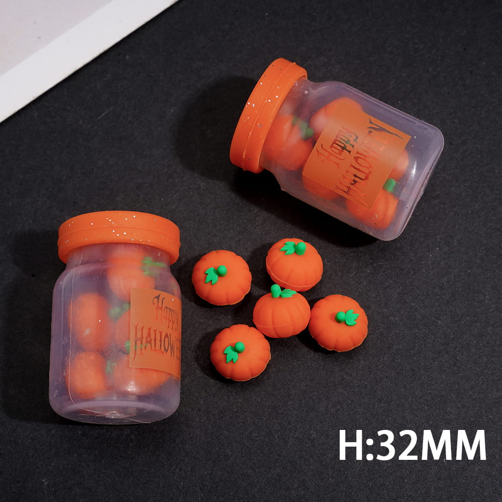 Silicone Shaker Beads with Halloween Pumpkin Bottle, Height 32MM