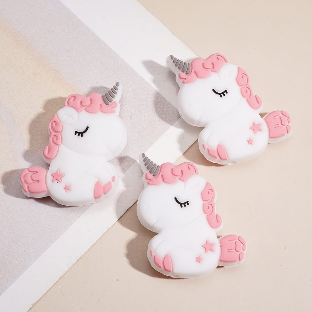Silicone Focal Beads Sleeping Unicorn with Pink Main and Tail