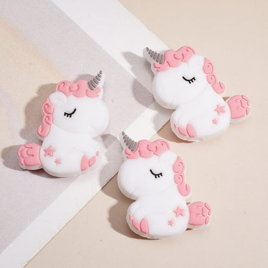 Silicone Focal Beads Sleeping Unicorn with Pink Main and Tail