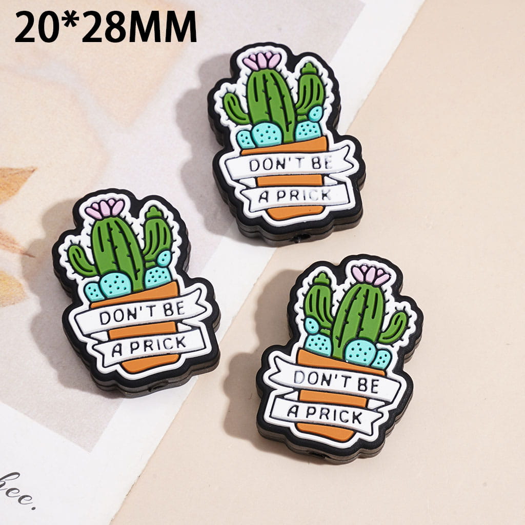 Silicone Focal Beads Cactus Potted Plant with Text "DON'T BE A PRICK"