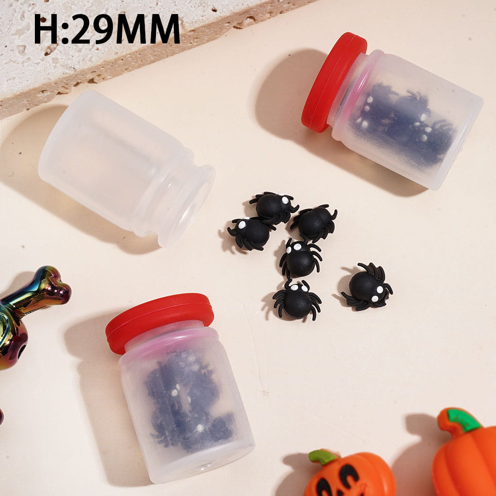 Silicone Shaker Beads with Halloween Black Spider Inside Bottle, Height 29MM