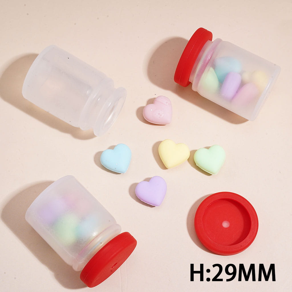 Silicone Shaker Beads with Macaron Colors Hearts Inside Bottle, Height 29MM