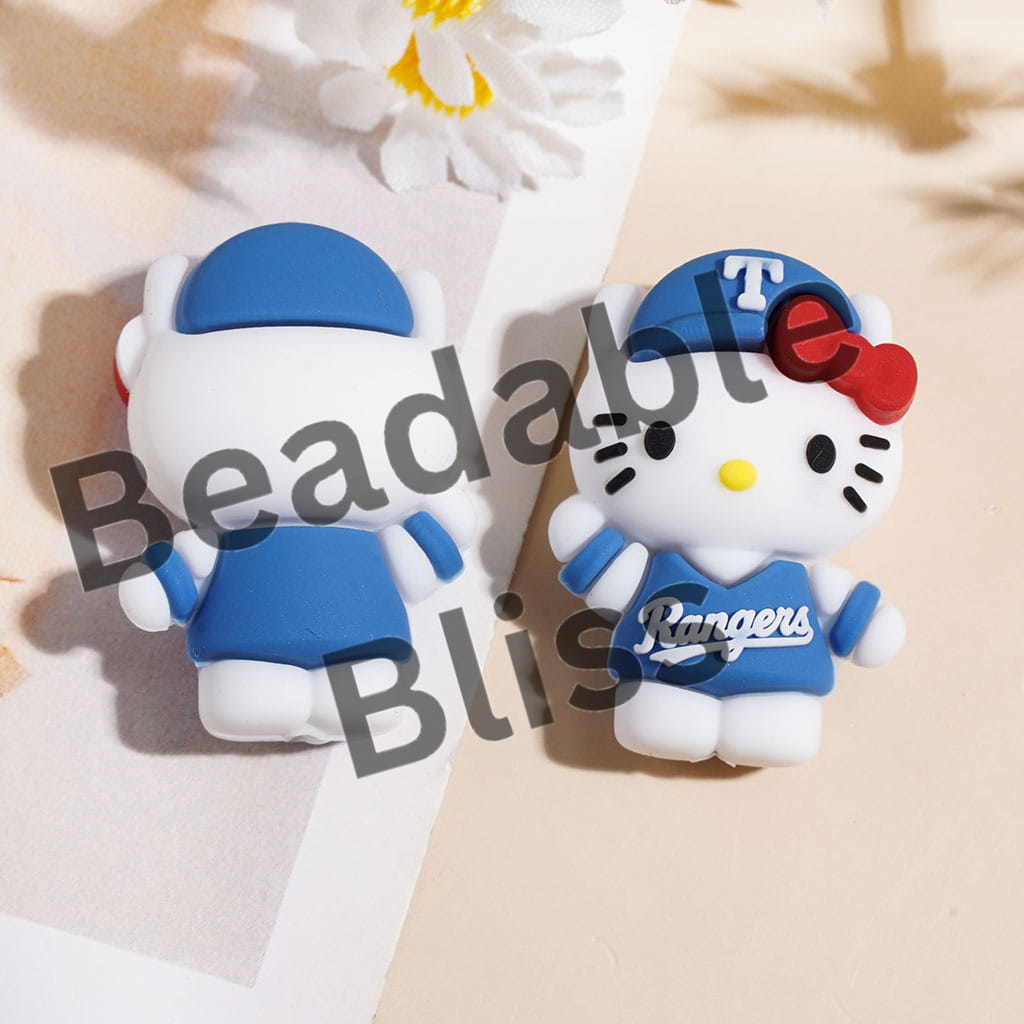 Cut Cat Character with Light Blue and Red Row Silicone Focal Beads