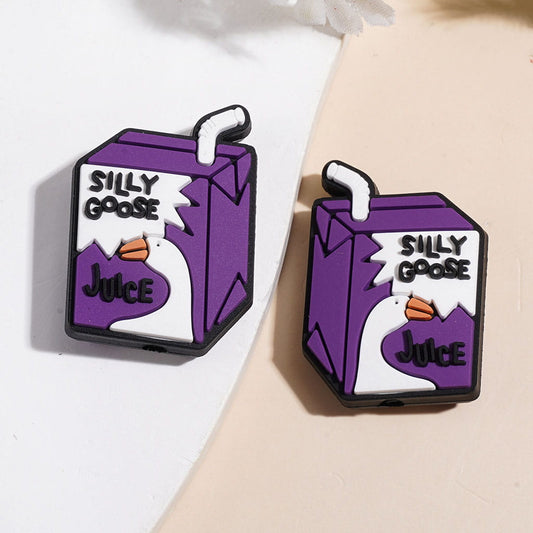 Silicone Focal Beads Milk Box with Text "Silly Goose Juice"