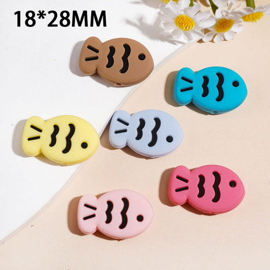 Silicone Focal Beads Fish with Black Lines, Multi-Color, 18*28MM Random Mix