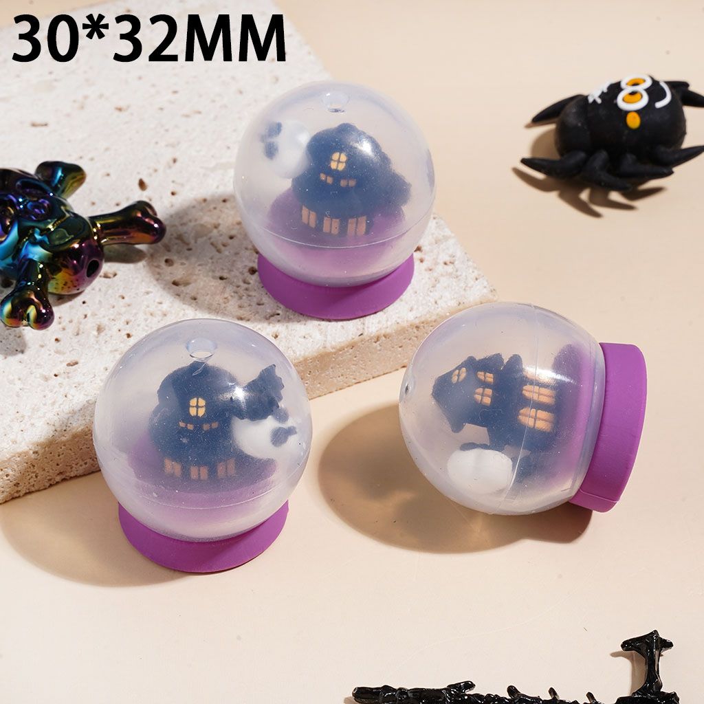 Silicone Focal Beads Crystal Ball with Black Castle & Bat & White Skull Head, 30*32MM