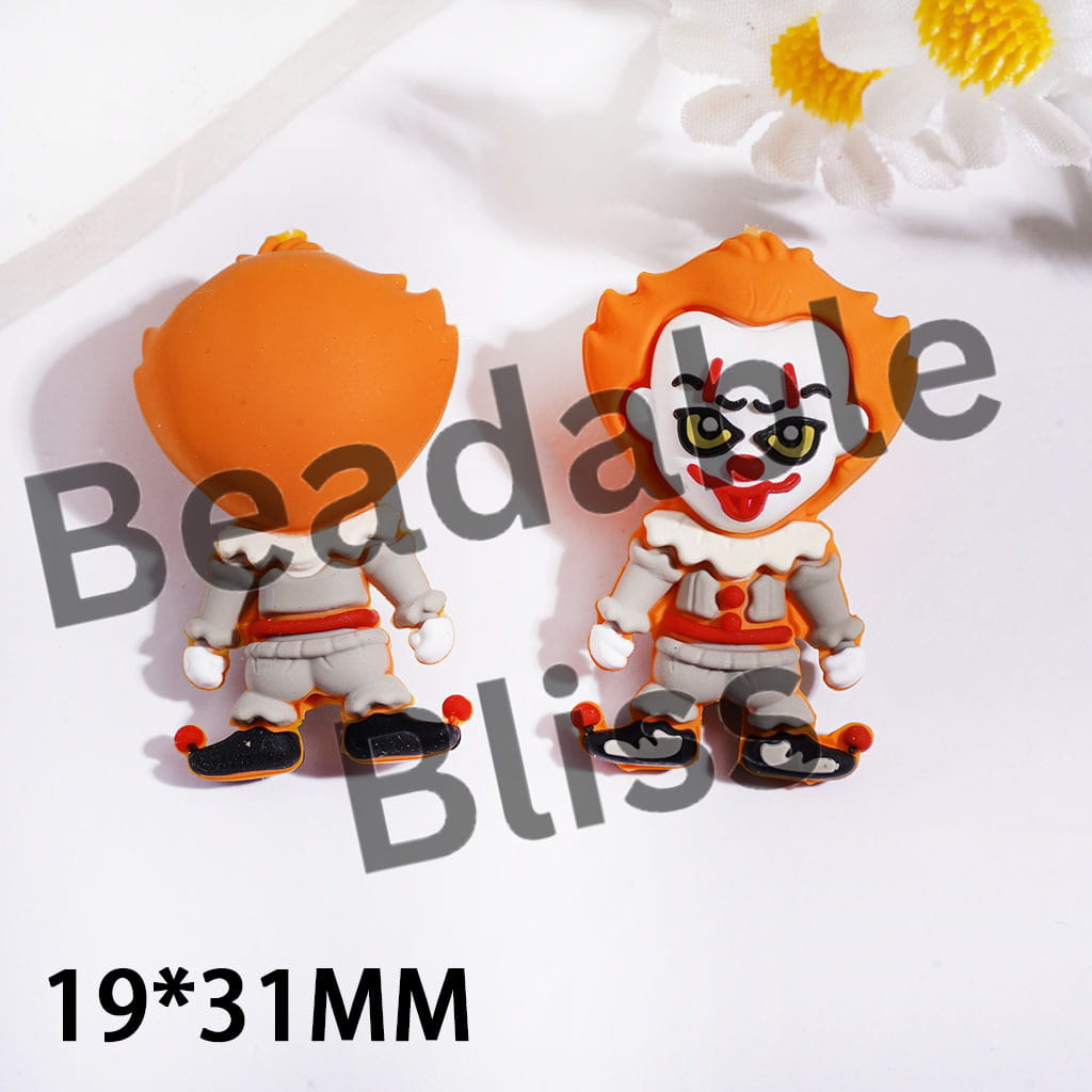 3D Scary Clown Character with Orange Hair Silicone Focal Beads, 19*31MM