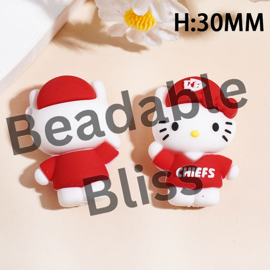 3D Cute Cat Character Wearing America Football Cap with KC Silicone Focal Beads