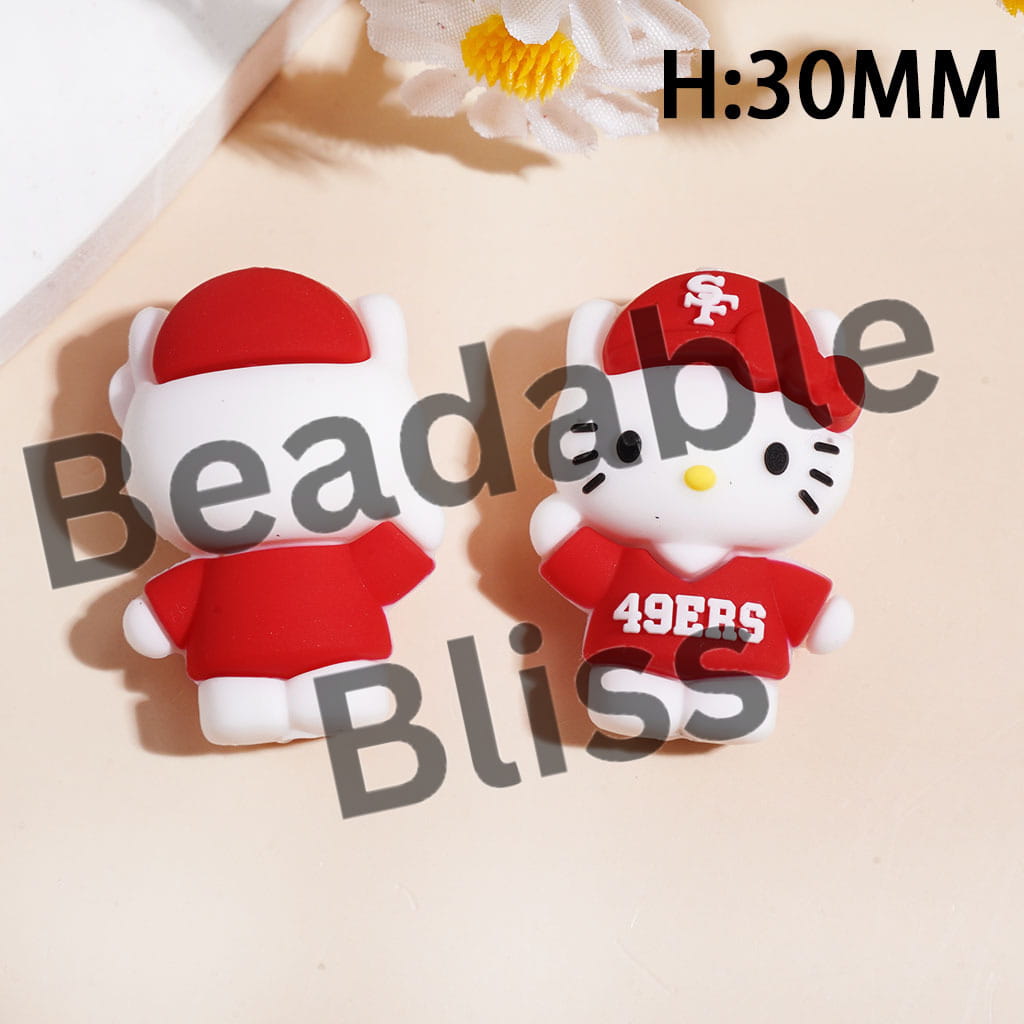 3D Cute Cat Character Wearing America Football Cap with SF Silicone Focal Beads