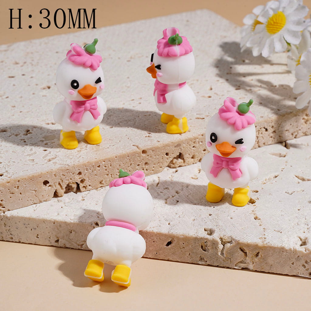 Silicone Focal Beads 3D Duck Wearing Pink Scarf and Yellow Shoes, Height 30MM